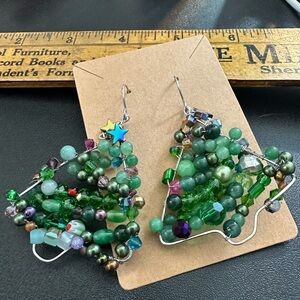 Colorful Beaded Christmas Tree Earrings